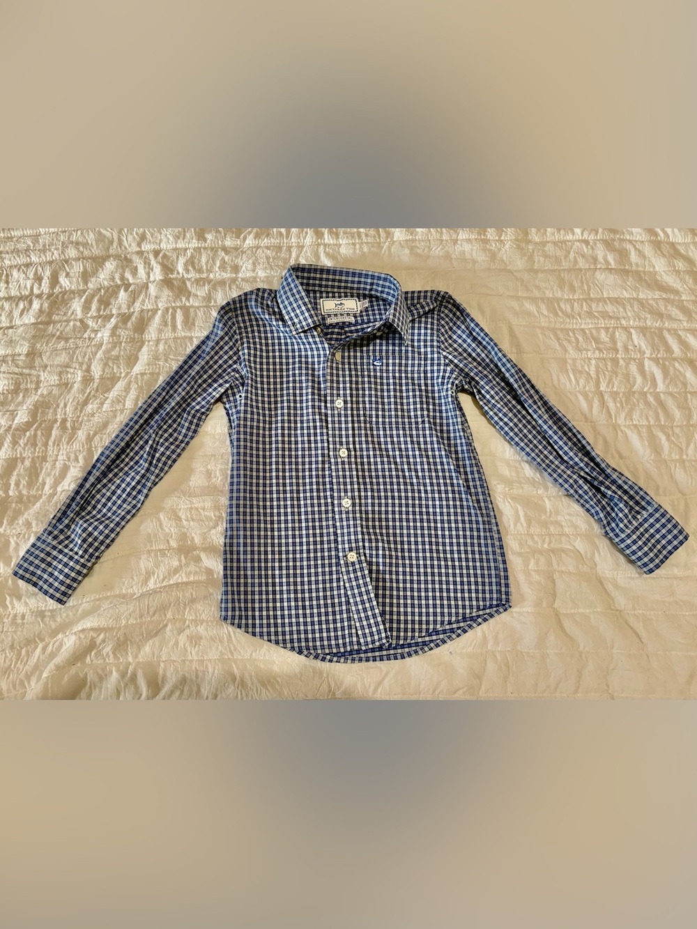 Southern Tide Boys Blue and White Gingham Button-Down Shirt